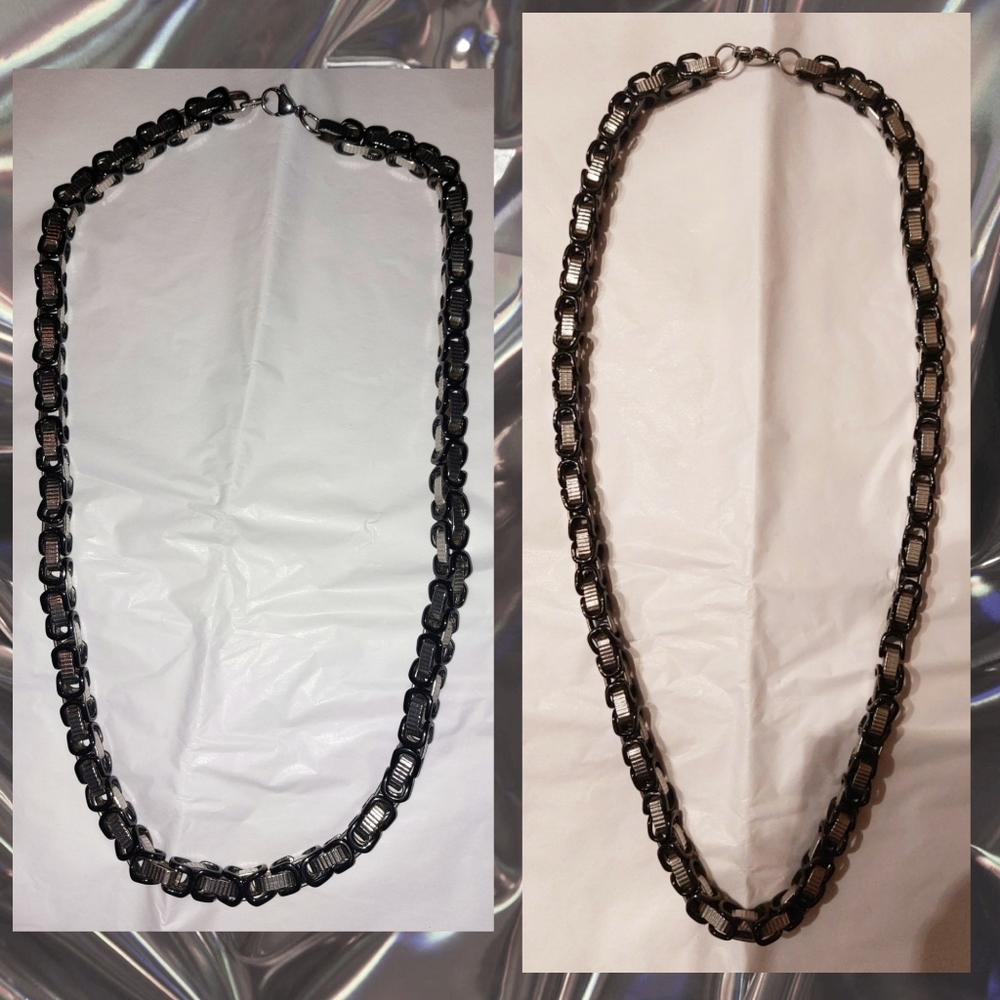 Unbranded Unisex 12" Silver & Black Metal Chains Choker Necklace